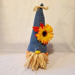 Handmade Fall Gnome Decoration Denim Sunflower Autumn Decor 12" Farmhouse Gnome